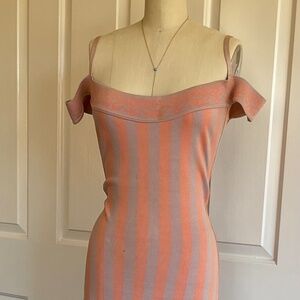 Azzedine Alaia S/S 1992 vintage cold shoulder striped Bodycon Mini Dress size M